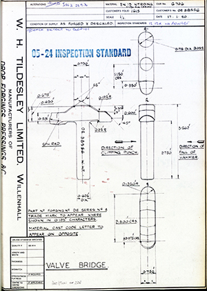 Rolls Royce LTD OE38556 Valve Bridge WH Tildesley Forging Technical Drawing