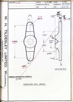 Rolls Royce LTD OE42344 Coupling - Auxillary Drive WH Tildesley Forging Technical Drawing