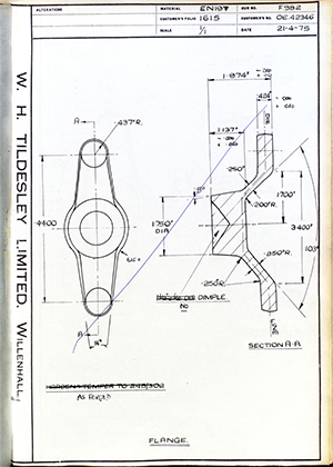 Rolls Royce LTD OE42346 Flange WH Tildesley Forging Technical Drawing