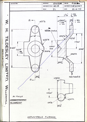 Rolls Royce LTD OE42347 Adjustable Flange WH Tildesley Forging Technical Drawing