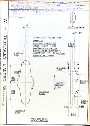 Rolls Royce LTD OE42467 Coupling WH Tildesley Forging Technical Drawing