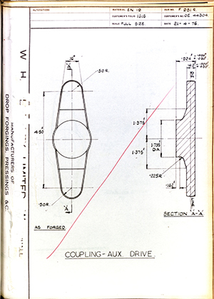 Rolls Royce LTD OE44304 Coupling - Auxillary Drive WH Tildesley Forging Technical Drawing