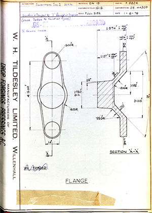 Rolls Royce LTD OE44309 Flange WH Tildesley Forging Technical Drawing