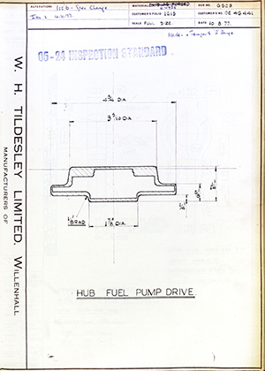 Rolls Royce LTD OE46441 Hub Fuel Pump Drive WH Tildesley Forging Technical Drawing