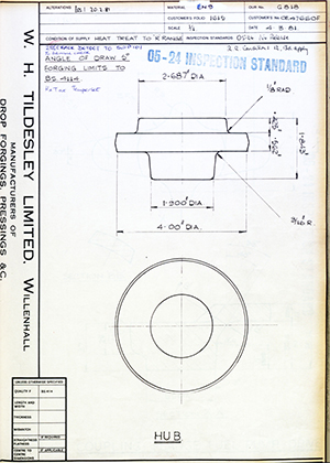 Rolls Royce LTD OE47660F Hub WH Tildesley Forging Technical Drawing