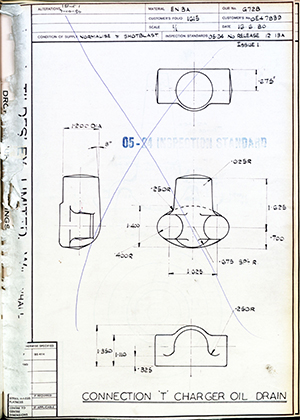 Rolls Royce LTD OE47839 Connection 'T' Charger Oil Drain WH Tildesley Forging Technical Drawing