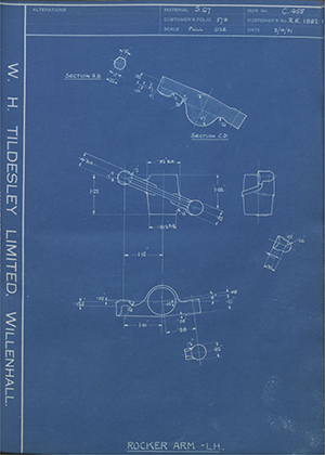 Rolls Royce LTD RE1882 Rocker Arm - LH WH Tildesley Forging Technical Drawing