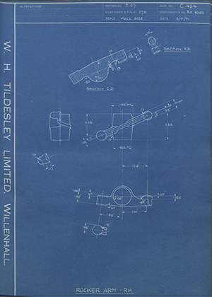 Rolls Royce LTD RE1882 Rocker Arm - RH WH Tildesley Forging Technical Drawing