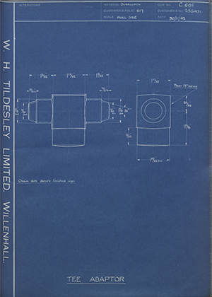 Rootes Securities LTD 256451 Tee Adaptor WH Tildesley Forging Technical Drawing