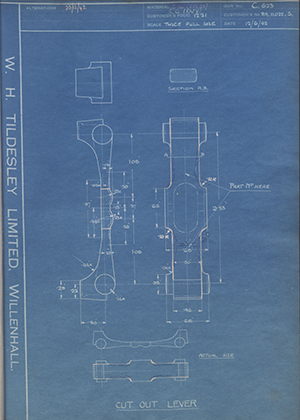 Rotol LTD RA11022S Cut Out Lever WH Tildesley Forging Technical Drawing