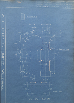 Rotol LTD RA5068/15 Cut Out Lever WH Tildesley Forging Technical Drawing