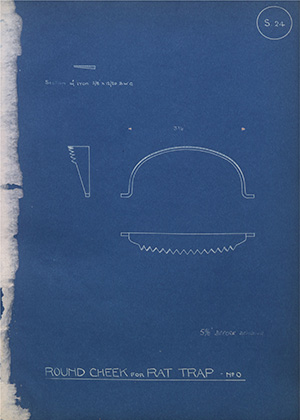 Round Cheek for Rat Trap No0 WH Tildesley Forging Technical Drawing