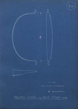 Round Cheek for Rat Trap No8 WH Tildesley Forging Technical Drawing