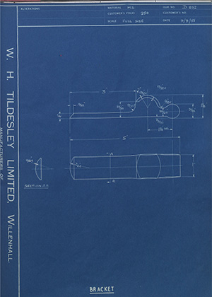 S J & E Fellows Bracket WH Tildesley Forging Technical Drawing