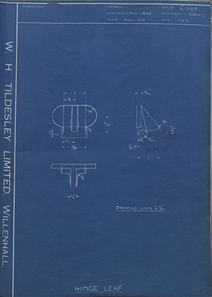 S.P Wood LTD 243637 Hinge Leaf WH Tildesley Forging Technical Drawing