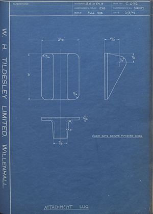 S.P Wood LTD 341107 Attachment Lug WH Tildesley Forging Technical Drawing