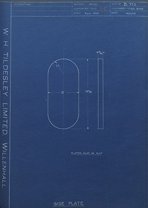 Samuel Platt LTD WS2008 Side Plate WH Tildesley Forging Technical Drawing