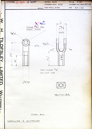 Scammell Motors (Leyland) 1FRG45/1139 Fork End WH Tildesley Forging Technical Drawing