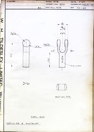 Scammell Motors (Leyland) 1FRG45/1139 Fork End WH Tildesley Forging Technical Drawing