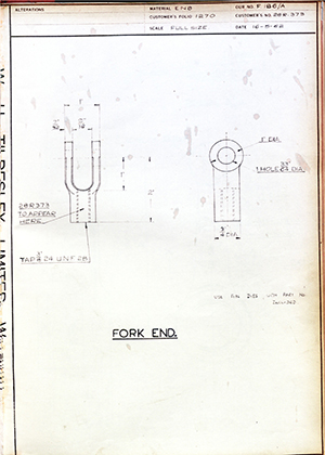 Scammell Motors (Leyland) 28R373 Fork End WH Tildesley Forging Technical Drawing