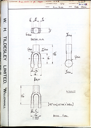 Scammell Motors (Leyland) 29WA/3 Brake Fork WH Tildesley Forging Technical Drawing