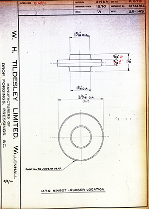 Scammell Motors (Leyland) 41732752 MTG Spigot - Rubber Location WH Tildesley Forging Technical Drawing