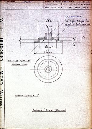 Scammell Motors (Leyland) 42A219 Spring Plate (Bottom) WH Tildesley Forging Technical Drawing