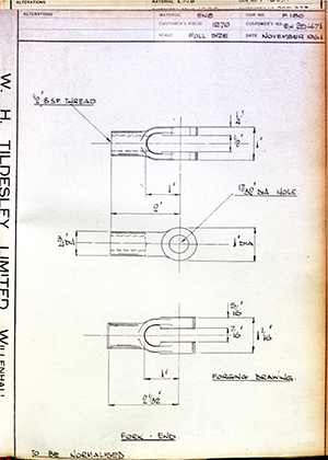 Scammell Motors (Leyland) EX29/471 Fork End WH Tildesley Forging Technical Drawing