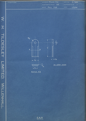 Sellman & Hill LTD (Trading name 'Crescent Brand')  Ear WH Tildesley Forging Technical Drawing