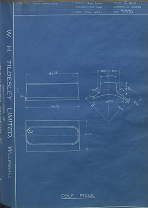 Simms Motor Units LTD 33825 Pole Piece WH Tildesley Forging Technical Drawing