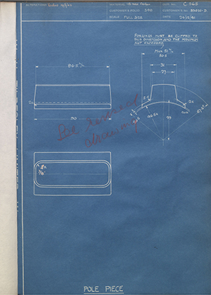 Simms Motor Units LTD 33825D Pole Piece WH Tildesley Forging Technical Drawing