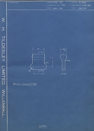 Sir WG Armstrong Whitworth Aircraft LTD PS767 Link WH Tildesley Forging Technical Drawing