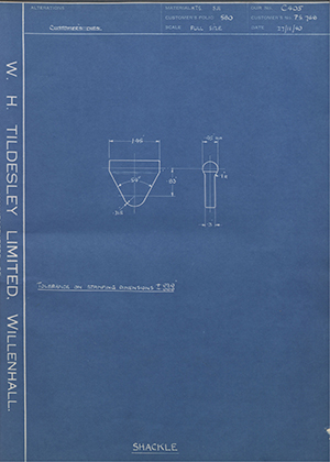 Sir WG Armstrong Whitworth Aircraft LTD PS768 Shackle WH Tildesley Forging Technical Drawing