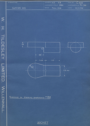 Sir WG Armstrong Whitworth Aircraft LTD PS786 Socket WH Tildesley Forging Technical Drawing