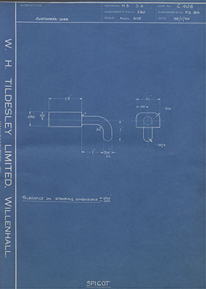 Sir WG Armstrong Whitworth Aircraft LTD PS813 Spigot WH Tildesley Forging Technical Drawing