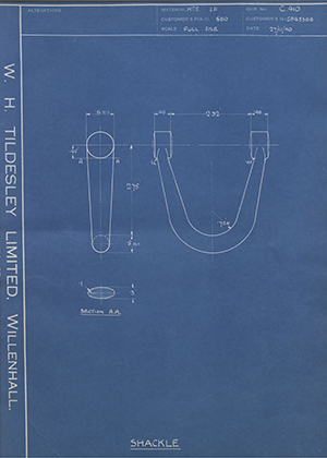 Sir WG Armstrong Whitworth Aircraft LTD SP45386 Shackle WH Tildesley Forging Technical Drawing