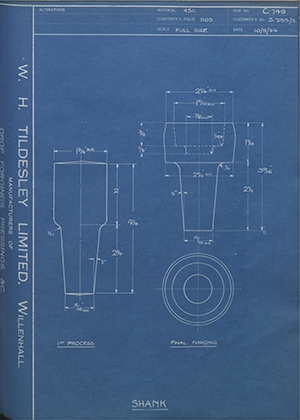 Slater (Tangent) Ltd S255/3 Shank WH Tildesley Forging Technical Drawing