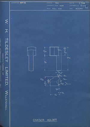 Slater (Tangent) Ltd S255 Chaser Holder WH Tildesley Forging Technical Drawing