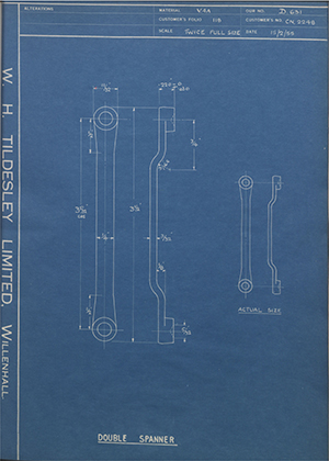 Smith Francis Tools LTD CN2248 Double Spanner WH Tildesley Forging Technical Drawing