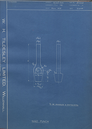 Smith Francis Tools LTD - Wad Punch WH Tildesley Forging Technical Drawing