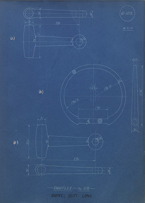 Snaffles - No108 - Barrel Butt - Long WH Tildesley Forging Technical Drawing