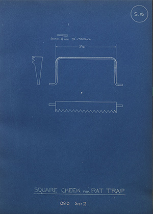 Square Cheek for Rat Trap - 0510 Size 2 WH Tildesley Forging Technical Drawing