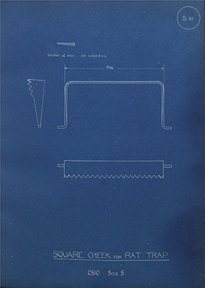 Square Cheek for Rat Trap - 0510 Size 5 WH Tildesley Forging Technical Drawing