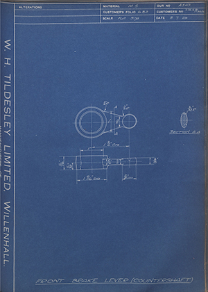 Standard Motor Company LTD 27448/13638 Front Brake Lever (Countershaft) WH Tildesley Forging Technical Drawing