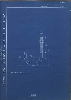 Stewarts & Lloyds LTD  Hook WH Tildesley Forging Technical Drawing