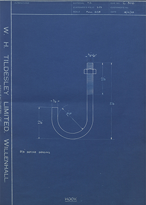 Stewarts & Lloyds LTD  Hook WH Tildesley Forging Technical Drawing