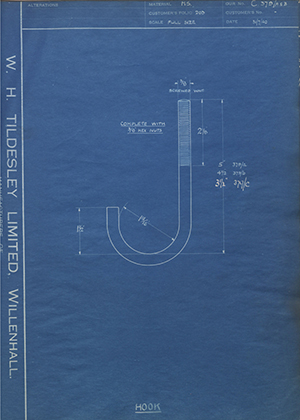 Stewarts & Lloyds LTD  Hook WH Tildesley Forging Technical Drawing