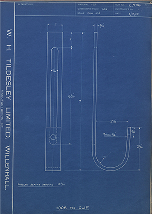 Stewarts & Lloyds LTD  Hook for Clip WH Tildesley Forging Technical Drawing