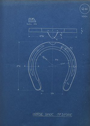 Sudan Government or Egyptian Government Horse Shoe - No3 Fore WH Tildesley Forging Technical Drawing