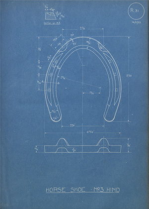 Sudan Government or Egyptian Government Horse Shoe - No3 Hind WH Tildesley Forging Technical Drawing